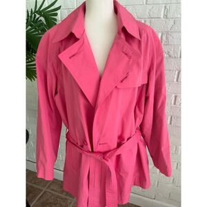 Panache Etc Trench Coat Women XL Pink Excellent Floral Lining Belted 262-6600